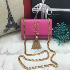 YSL Bolso pequeño de piel con cadena y borlas, 17 cm, rosa fuerte