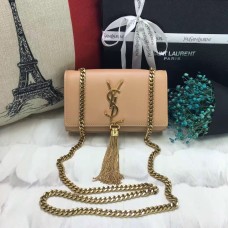 YSL Bolso pequeño de piel con cadena y borlas, 17 cm, dorado albaricoque