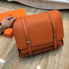 Hermes Steve Hombres Crossbody Bolsa De Cuero Naranja
