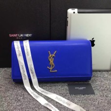 YSL Saint Laurent Clutch 27cm Cuero Liso Azul