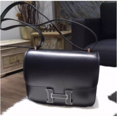 RARO Hermes Mini Constance 18cm Caja de lagarto Piel de becerro Paladio Herrajes cosidos a mano, Noir CK89 RS16457