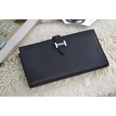 Cartera de cuero de becerro Hermes H005 H negro