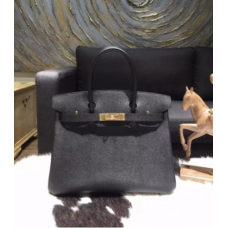 Hermes Birkin 30cm Epsom Bolso de piel de becerro Herrajes dorados cosidos a mano, Noir Black RS09639
