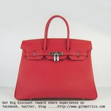 Hermes Birkin 35cm piel de ganado vena Bolsos rojo plata