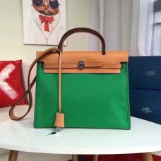 Hermes Herbag 31cm Bolso de Lona Verde