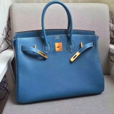 Hermes Birkin 35cm piel de ganado vena Bolsos oro azul