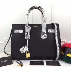 Saint Laurent Sac De Jour Tote Negro Blanco Serpiente 32cm