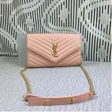 YSL Sobre Cadena Bolso Caviar Cuero Rosa 23cm
