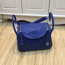 Hermes Lindy 30cm Bolso Azul Eléctrico Plata