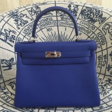Hermes Kelly 28cm Bolso Togo Cuero Azul Eléctrico Plata