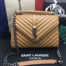 YSL Top Handle Shoulder Bag 24cm Albaricoque Plata