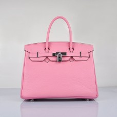 Hermes Birkin 30cm Togo cuero bolsos cereza rosa plata