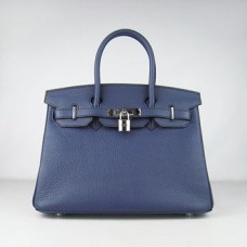 Hermes Birkin 30cm Togo cuero Bolsos azul oscuro plata