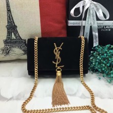 YSL Small Tassel Chain Bag 17cm Gamuza Negro