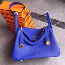 Hermes Lindy 30cm Bolso Azul Eléctrico Oro