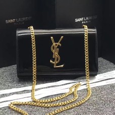 YSL Charol Bolso Cadena 22cm Negro