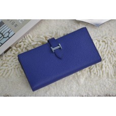 Cartera de cuero de becerro Hermes H005 azul real