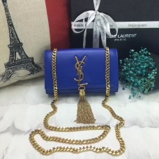 YSL Bolso pequeño de piel con cadena y borlas, 17 cm, azul