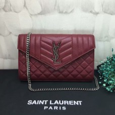 YSL Bolso bandolera con cadena 22,5 cm burdeos