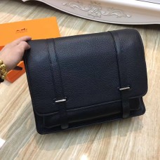 Hermes Steve Hombres Crossbody Bolso De Cuero Negro