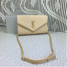 YSL Sobre Cadena Bolso Caviar Cuero Albaricoque 23cm