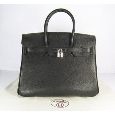 Hermes Birkin 35cm Togo cuero Bolsos negro plata