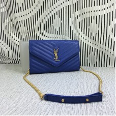 YSL Sobre Cadena Bolso Caviar Cuero Azul 23cm