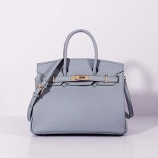 Hermes 30cm Birkin Bag Togo Cuero con Correa Azul Lin Oro