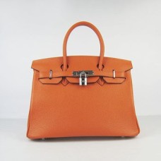 Hermes Birkin 30cm Togo cuero Bolsos naranja plata