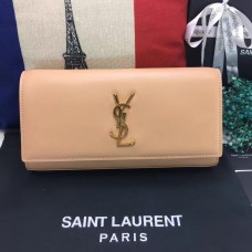 YSL Saint Laurent Clutch 27cm Cuero Liso Albaricoque
