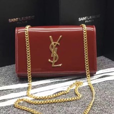 YSL Charol Bolso Cadena 22cm Rojo Oscuro