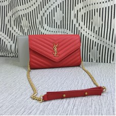 YSL Sobre Cadena Bolso Caviar Cuero Rojo 23cm