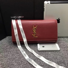 YSL Saint Laurent Clutch 27cm Cuero Liso Burdeos