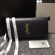 YSL Saint Laurent Clutch 27cm Cuero Liso Negro