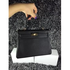 Hermes Kelly 25cm Togo Cuero Negro Oro