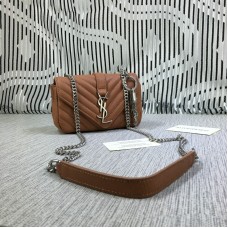 YSL Bolso de cadena de sobre pequeño Piel de cabra marrón 18cm
