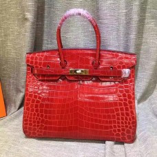 Hermes Birkin 35cm Bolso Cocodrilo Cuero Oro Rojo