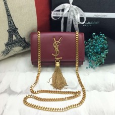 YSL Bolso pequeño de piel con cadena y borlas 17cm Burdeos