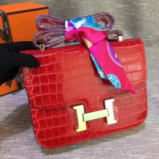 Hermes Constance 23cm Croco Cuero Rojo