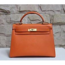 Hermes Kelly 32cm Bolso de cuero Epsom Naranja Oro