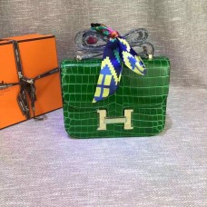 Hermes Constance 23cm Croco Cuero Verde