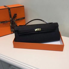 Hermes Kelly Cut 31cm Epsom Leather Clutch Negro