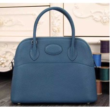 Hermes Bolide 31cm Bolso azul de cuero Togo