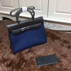 Hermes Herbag 31cm Bolso de lona azul oscuro