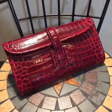 Hermes Jige Clutch 29cm Croco Rojo Oscuro