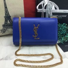 YSL Bolso De Cadena De Cuero Liso 22cm Azul
