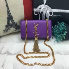 YSL Bolso pequeño de cuero con cadena y borlas 17cm Púrpura
