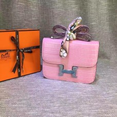 Hermes Constance 23cm Croco Cuero Rosa