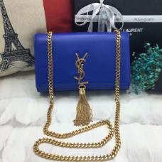 YSL Tassel Chain Bag 22cm Cuero Liso Azul Dorado