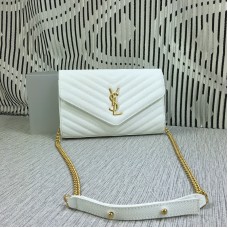 YSL Sobre Cadena Bolso Caviar Cuero Blanco 23cm